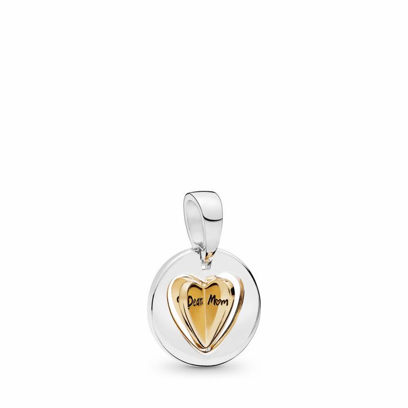 Pandora Mom’s Golden Heart Dangle Charm - Pandora Shine/Sterling Silver - Canada | IB1395WY